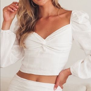 Lulu’s All the More Charming White Balloon Sleeve Crop Top